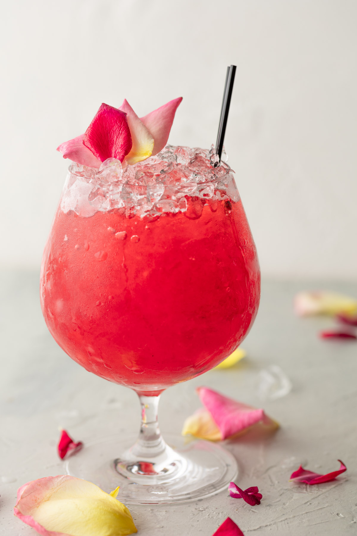 raspberry rose cocktail with rose petals
